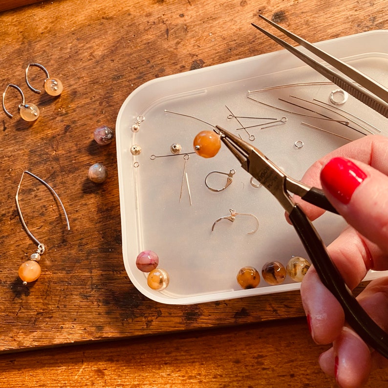 Natural agate stone earrings, Brown amber Minimalist drop jewelry for her, Understated neutral Boho style dangles, Lightweight gift for Mom image 4