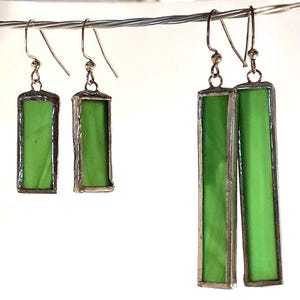 Stained glass green earrings, geometric mosaic tile jewelry for Mom, Yellow boho style dangles, White wedding drop ears, Spring gift for her