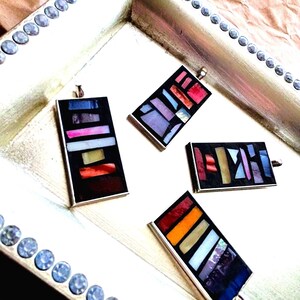 PW Pride Sunset Flag Rect Keyring, Pink Purple Red Orange Peach White, 5 7 Stripe, Stained Glass Silver Copper , LGBTQ Jewelry, Female Love