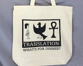 Funny Tote Bag, Egypt, Egyptian, King Tut, Food, Translation, Heiroglyph, Ankh