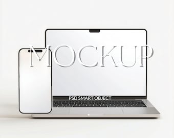 Laptop und Telefon Mockup, minimale Bildschirmanzeige, MacBook und iPhone Mockup mit weißem Bildschirm, Website Branding Vorschau