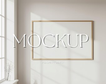 Horizontal Frame Mockup | Neutral Wall Art Mockup, Light Wood Frame Interior, Minimal Scandinavian Styled Photo, Printable Art Display