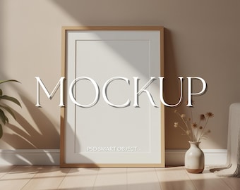 Neutral Frame Mockup | Minimalist Poster Mockup | Scandinavian Wall Art Display | Wooden Frame Mockup | Printable Art Mockup