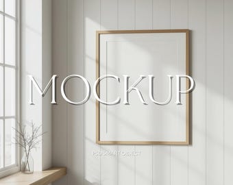 Neutral Frame Mockup | Minimal Wall Art Mockup, Light Wood Frame Styled Photo, Scandinavian Interior, Printable Art Display