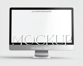 Desktop Computer Mockup, Minimal Monitor with White Screen, Clean Modern Computer Display, Website Branding Mockup