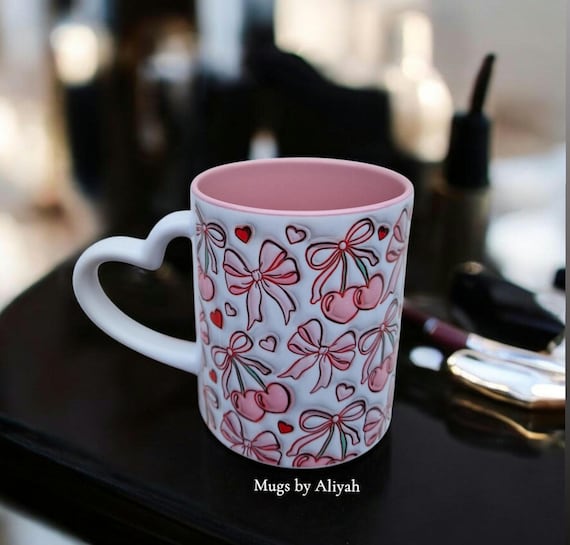 Pink Bow Mug with Heart Handle