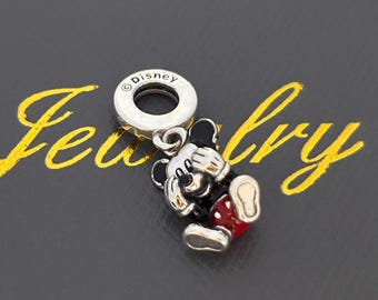 Argento puro s925 adatto per braccialetti in stile Pandora, ciondolo a forma di Topolino con occhi coperti
