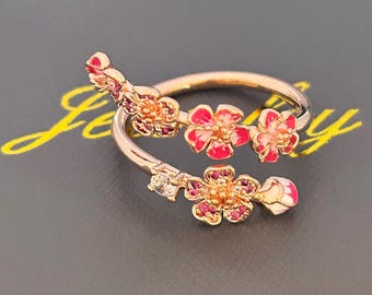 14K roségoud vergulde perzikbloesem open verstelbare modieuze damesring