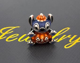 Argento puro s925 adatto per braccialetti in stile Pandora, ciondolo a forma di zucca di Halloween e Stitch.