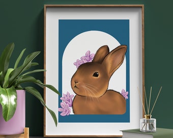 Personalized Bunny Portrait, Custom Rabbit Illustration