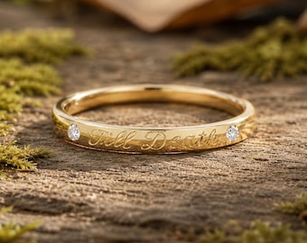 Anillo grabado "Hasta que la muerte nos separe" Anillo de boda de oro Anillo gótico Anillo de promesa minimalista Regalo romántico para ella