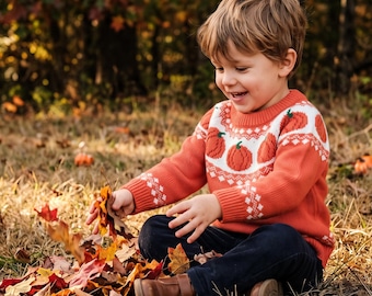 Autumn Knitted Pumpkin Sweater Boys & Girls - Newborn, Toddler, Kids Sizes, Thanksgiving Halloween Baby Gift