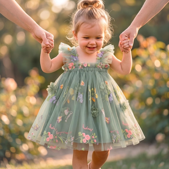 sage green infant dress Baby Dress, Boho Toddler Flower Girl Embroidered Tulle Gown, Birthday Smash Cake Outfit, Holiday Sundress sleek midi dress for women