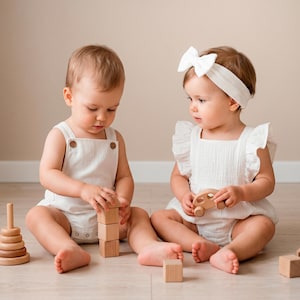 Bijpassende witte bubble romper voor babymeisje en jongen, eco-vriendelijke broer of zus eerste verjaardag Smashcake outfit, pasgeboren peuter zus broer tweeling