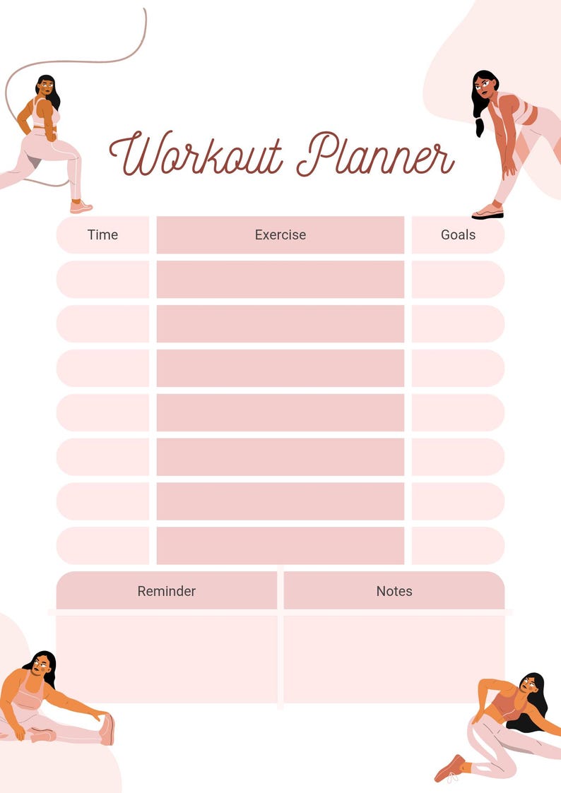 Printable Workout Planner | Fitness Tracker | Gym Log Template Digital ...