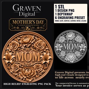 Floral Mom Plaque Engraving File, Floral Wall Art, Wall Art, 4K Depth Map STL