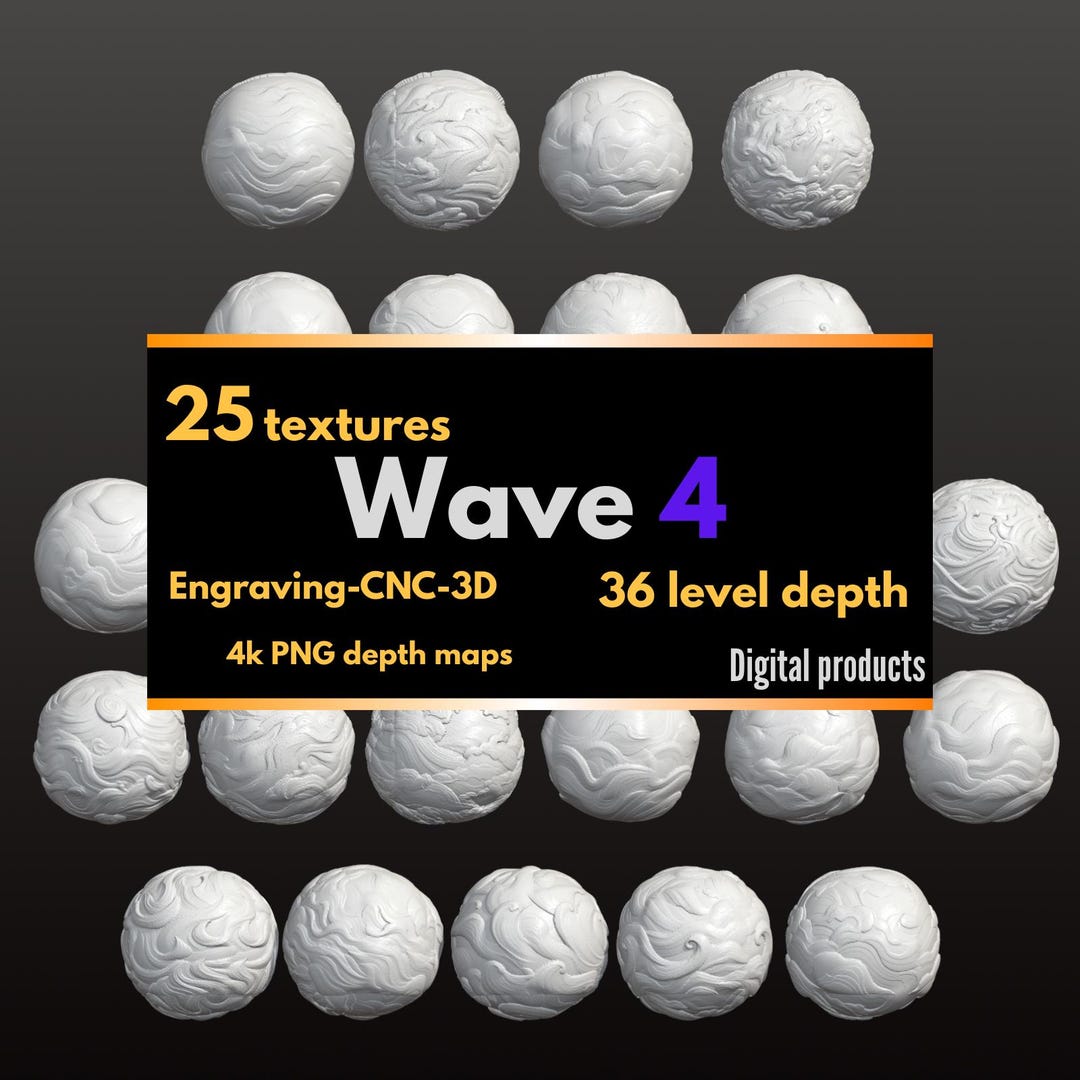 25 Wave Depth Maps Pack 4 4K | Ocean Texture CNC Relief | Laser ...