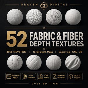 52 Strick-Tiefenkarten, Paket 1, 4K | Wollstofftextur, CNC-Relief | Lasergravur-Höhenkarte | 3D-Textur | ZBrush Blender