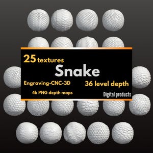 25 Snake Scales Depth Maps Pack 1 4K | Reptile Skin Texture CNC Relief | Laser Engraving Heightmap | 3D TEXTURE | Zbrush Blender