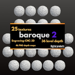 25 Baroque Depth Maps Pack 2 4K | Ornamental Texture CNC Relief | Laser Engraving Heightmap | 3D TEXTURE | Zbrush Blender