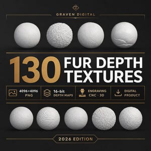 130 Fell-Tiefenkarten-Paket 1 (4K) | Tierhaartextur CNC-Relief | Höhenkarte für Lasergravur | 3D-Textur | ZBrush Blender