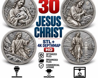 30 Jesus STL & PNG Depthmap Bundle, Relief Models for CNC, Laser Engraving and 3D Printing