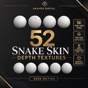 52 Snake Scales Depth Maps Pack 1 4K | Reptile Skin Texture CNC Relief | Laser Engraving Heightmap | 3D TEXTURE | Zbrush Blender