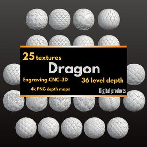 25 Dragon Scales Depth Maps Pack 4K | Fantasy Texture CNC Relief | Laser Engraving Heightmap | 3D TEXTURE | Zbrush Blender
