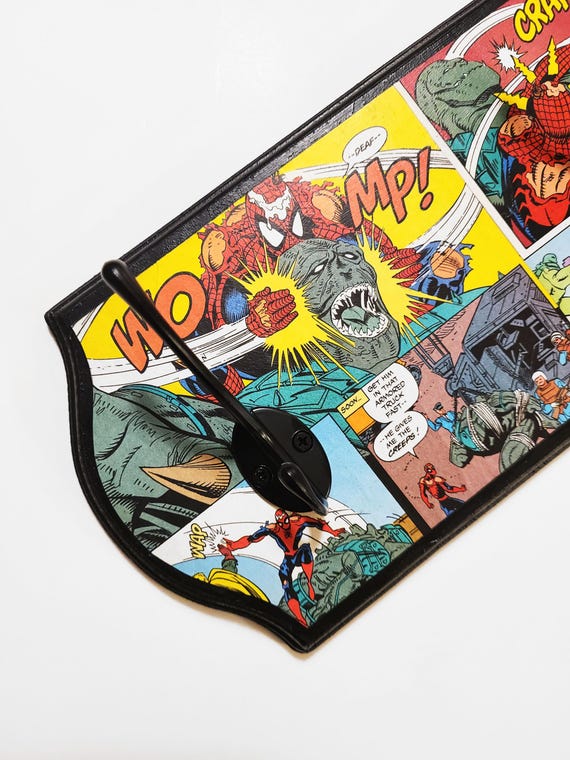 Spiderman Marvel Coat Rack for Mud Room, Kids Bedroom, Marvel Spider Man Comic Book Coatrack Hat rack for Backpacks and Jackets