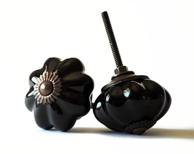 Vintage Black Knobs Ceramic Knobs Drawer Pulls Set Etsy