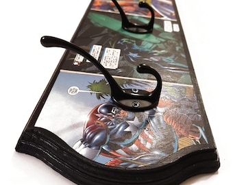 Captain America Themed Wall Rack for Jackets, Coats, Purses, Hats, Marvel Avengers Superhero Coat Rack for Kids, Teens, Guys, Men, Decoupage