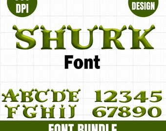 Shurk Green Ogre Alphabet & Numbers | Shurk Cartoon Letter PNG | Monster Font