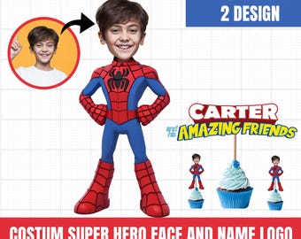 Topper per cupcake con ritratto di Spidey e topper per torta con nome personalizzato per Cricut