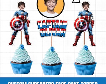 Captain America Portrait and Name Logo, Cake Topper & Cupcake Topper For Cricut