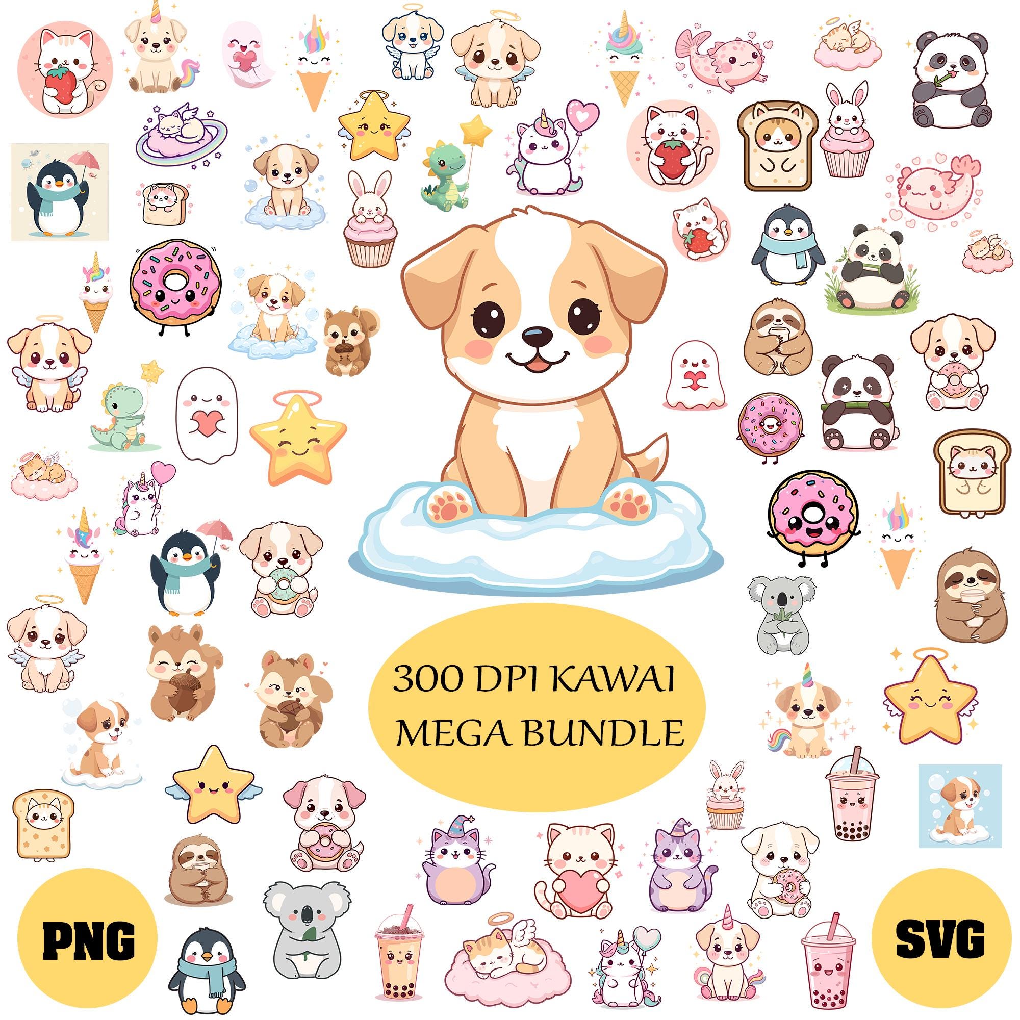 Kawaii Animals Mega Bundle SVG PNG | Kawaii Clipart Set | Cricut ...