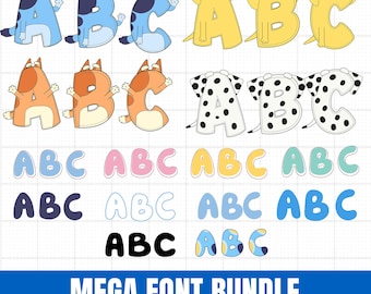 Blue Pro Cartoon Style Font Bundle | 10 Fun Alphabets | PNG + SVG