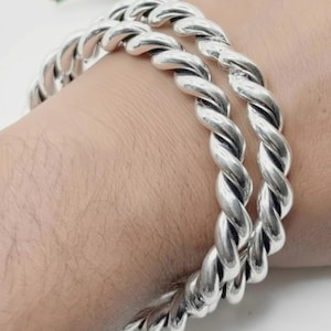 925 sterling silver Rope Twist Bangle Bracelet Set: Unisex Heavy Twisted Handmade Design