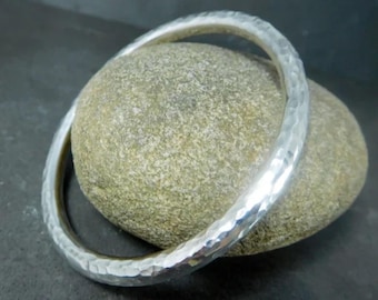5mm Hammered Wide Bangle For Women 925 sterling silver Thick Heavy Bangle