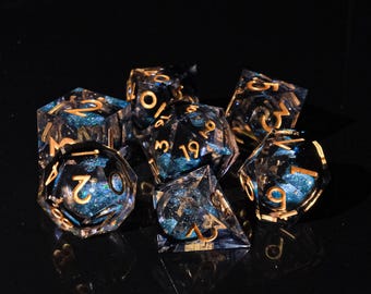 Flowing Cosmos DND Dice Set, Liquid Core Dice, liquid core d and d dice for dnd gifts, rpg dice set, Resin Sharp Edge DND Dice