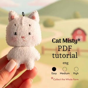 PDF Sewing Pattern Gray Cat Misty – Felt Animal Toy Tutorial, Easy DIY Farm Animals Plush, Keychain Busy Book Charm, Craft for Beginners