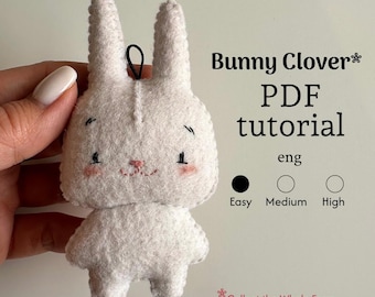 Patrón de costura de conejito de fieltro DIY, conejito de muelles embolsados, tutorial fácil para principiantes en PDF, manualidad de Pascua, mini conejo blanco