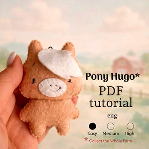 Felt Pony Sewing Pattern PDF, Little Horse Softie Toy, DIY Stuffed Animal Tutorial, Huggable Pony Hugh