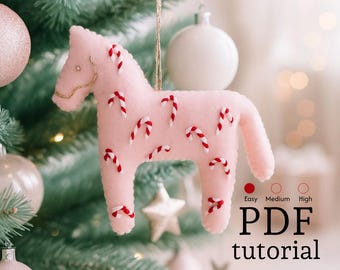 Patrón de costura y videotutorial de caballo de bastón de caramelo: adorno navideño DIY para principiantes