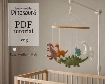 Móvil de dinosaurio para cuna: patrón y tutorial de costura de fieltro