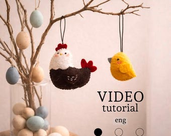 Acogedores compañeros de Pascua: Cose tu propia gallina y pollito de fieltro - Videotutorial completo con plantillas de 2 tamaños