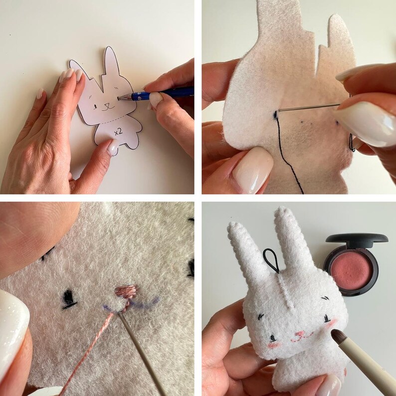 DIY Felt Bunny Sewing Pattern, Pocket Spring Bunny, Easy Beginner PDF ...