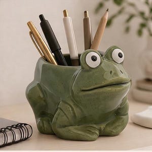 Jardinière grenouille en céramique, décoration de bureau fantaisiste, finition émaillée vert tendre