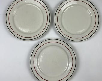 Platos vintage Warwick 1948 con rayas rojas y negras de 9 pulgadas, lote de 3, fabricados en EE. UU.