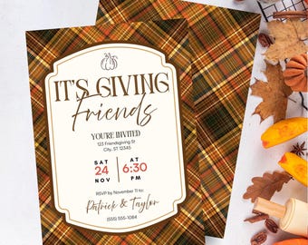 ¡Es dar a los amigos! / Plantilla editable de invitación para el Día de Acción de Gracias entre amigos