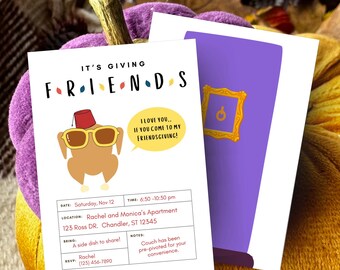 Invitación minimalista para la cena de Acción de Gracias con amigos / Plantilla editable para el programa "Friends"